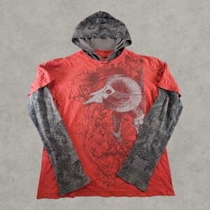 MMA Elite Shirt Mens XL Red Hooded Y2K Mallgoth Grunge Emo 2000s Cyber LS Punk